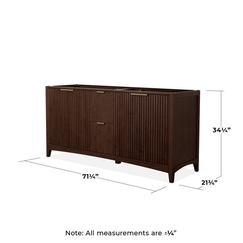 Palmilla 71.25" Freestanding Double Bathroom Vanity Base Only, Brushed Gold, Brown
