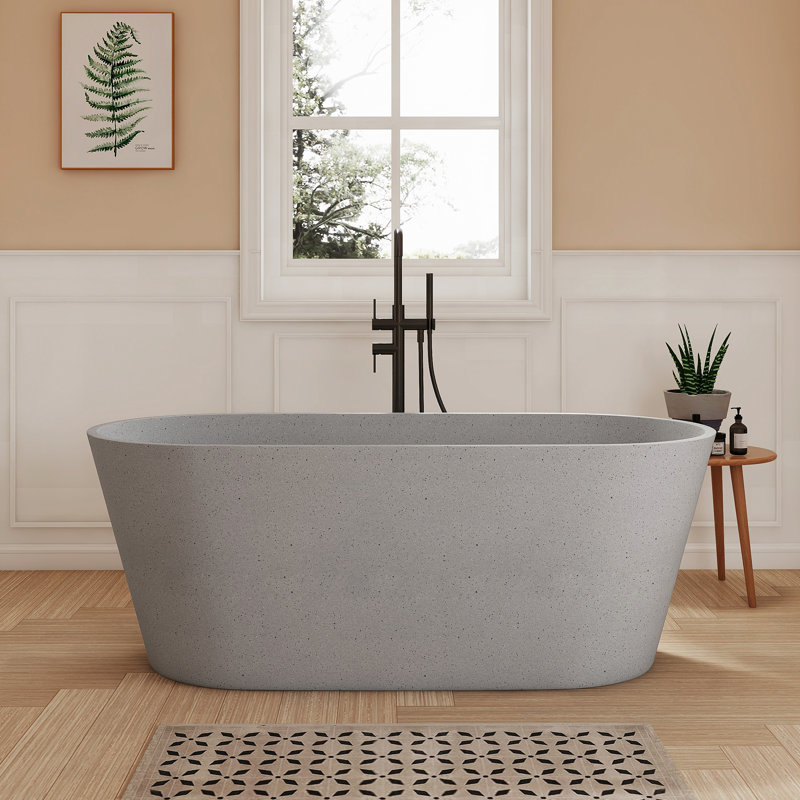 Baignoire de trempage autoportante en béton à surface solide 59 po Fslefay Terrazzo