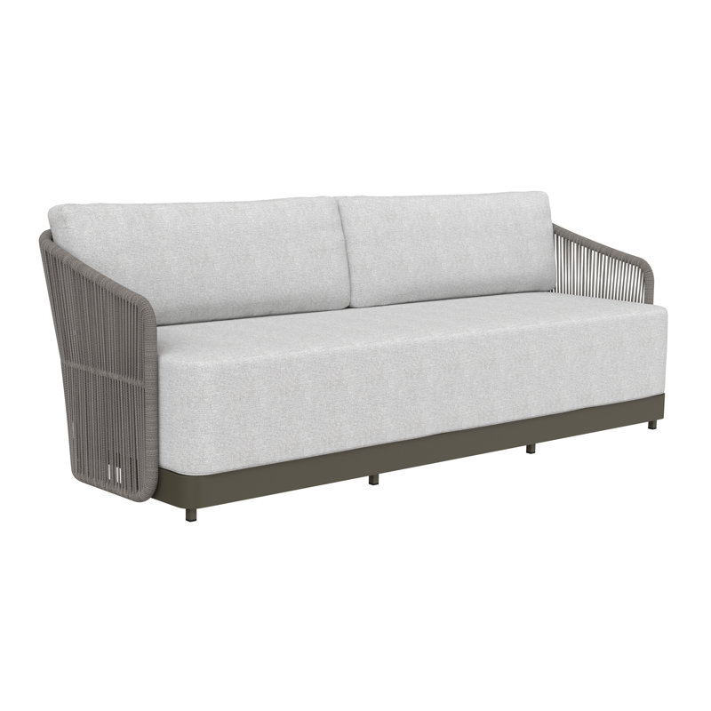Hellat 89'' Wide Wicker Patio Sofa with Cushions, Warm Gray/Gracebay Light Gray