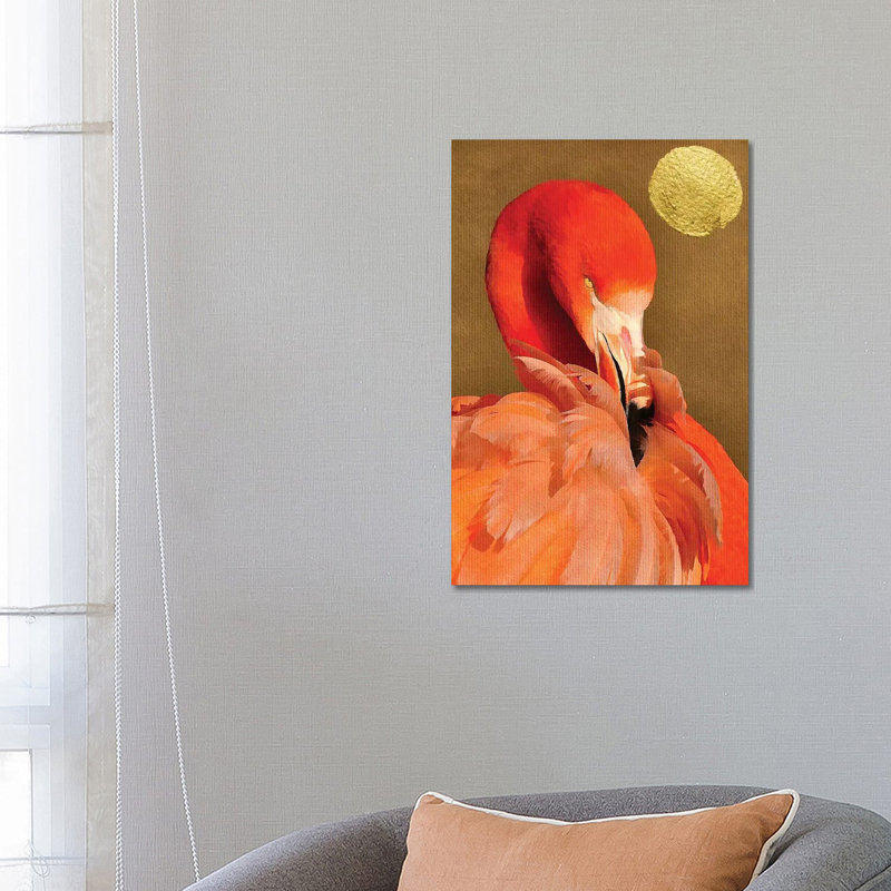 Flamingo With Golden Sun by Kubistika - Wrapped Canvas Gallery-Wrapped Canvas Giclée, 66.04 cm H x 45.72 cm W x 3.175 cm D
