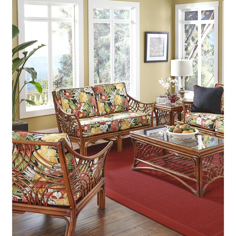 Rainey Upholstered 56.5'' Loveseat, Clemens Noir Red, Brown