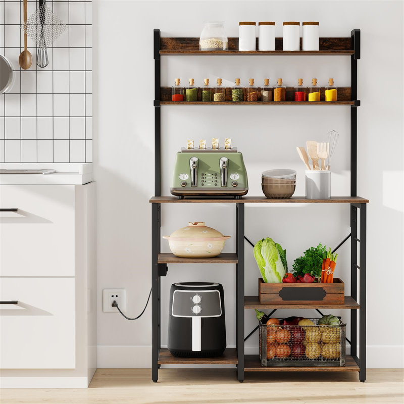Kitchen Baker's Rack With  Microwave Oven Stand With Storage Shelves, Industrial Utility Storage Shelf Stand For Kitchen, Living Room, Dining Room