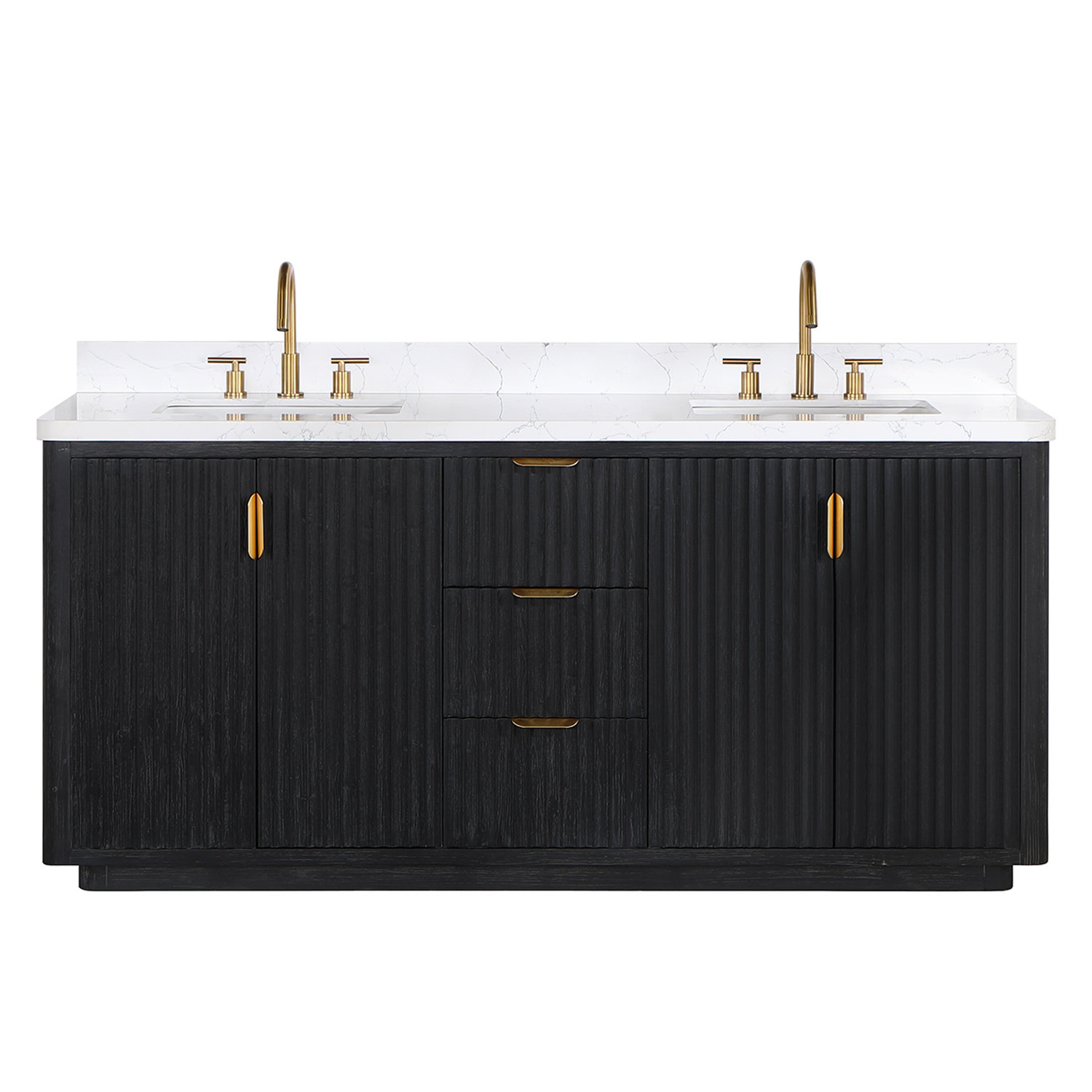 Adela 72'' Double Bathroom Vanity, Black, White, Gold