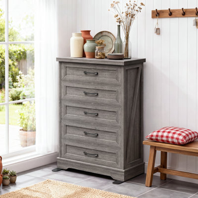 Commode à 5 tiroirs, grande commode avec base arquée pour chambre RosaRio