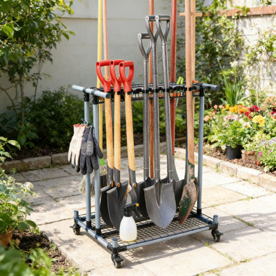 Heavy-Duty Rolling Garden Tool Organizer Rack With 400 Lb Capacity For Garage, Yard, And Shed Storage