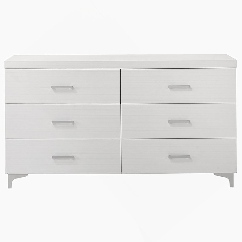 Commode de chambre à coucher avec 6 tiroirs, commode en bois avec pieds en métal