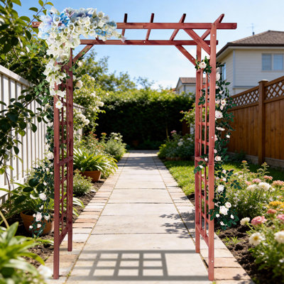 Tonnelle de jardin en bois 85 po, treillis en bois de sapin massif pour l'escalade des plantes, pergola de décoration de mariage pour la cour arrière, pelouse, teck