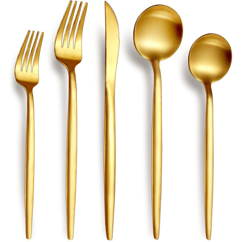 Ensemble de couverts 20 pièces, couverts en acier inoxydable 18/10 pour 4, fourchettes et cuillères épaisses, Doré