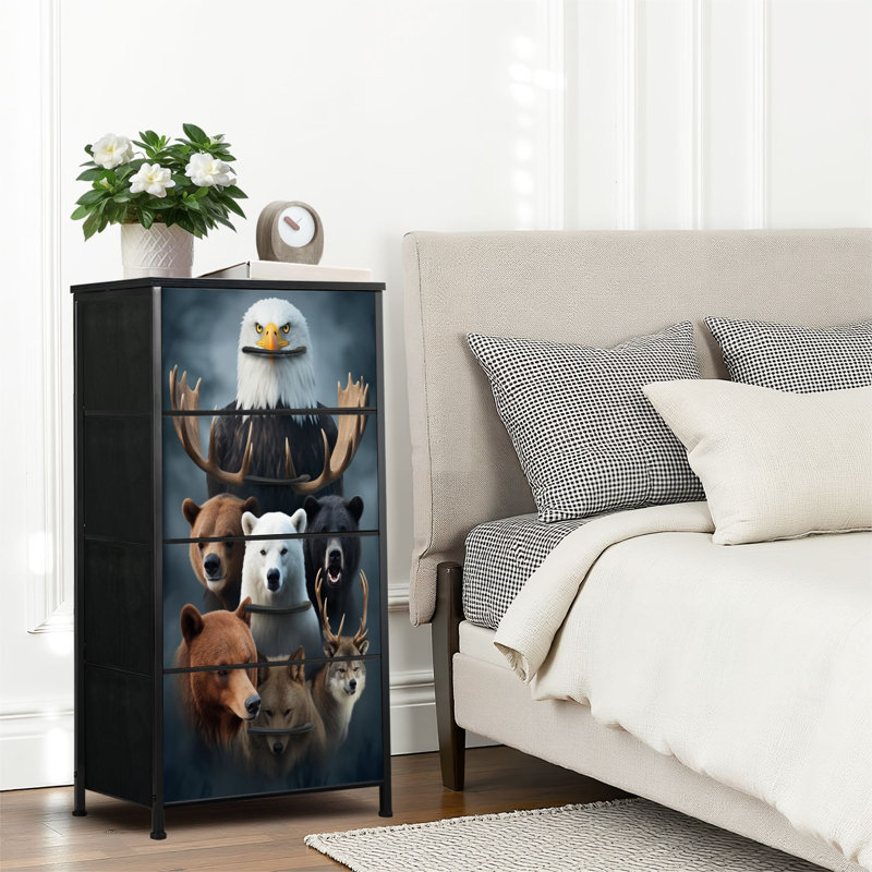 4 Drawer Dresser for Bedroom, Narrow Chest of Drawers, Wooden Top and Study Iron Frame 18"x37.5"-(WxH)