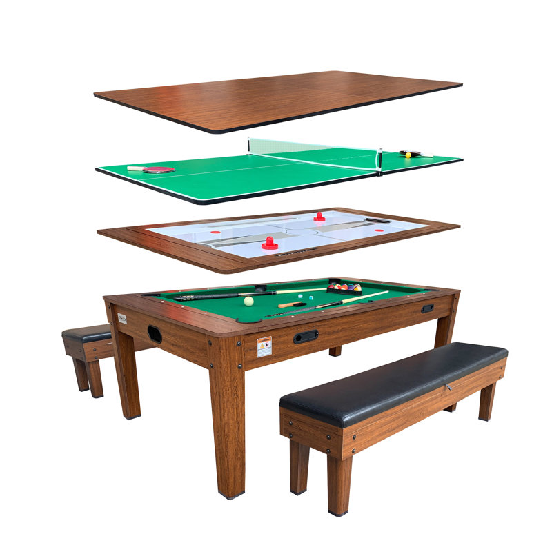 Rack Luxor 7.5-Foot 4-In-1 Multi-Game Swivel Billiard/Pool Table (Green Felt With 2 Bench)