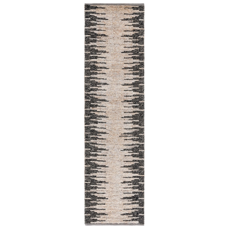 Shantela Natural Fiber Hand Woven Jute/Wool Abstract Rug in Light Gray/Black, Runner 2'3" x 8'