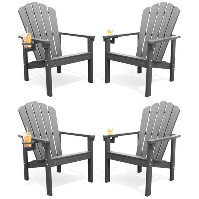 Dareona Set Of 4 Hdpe Stackable Adirondack Chairs With Cup Holders, All-Weather Outdoor Patio Chairs