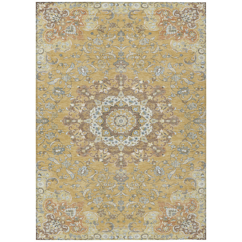 Machine Washable Indoor/Outdoor Chantille ACN2489 Global Rug, Gold, 8' x 10'