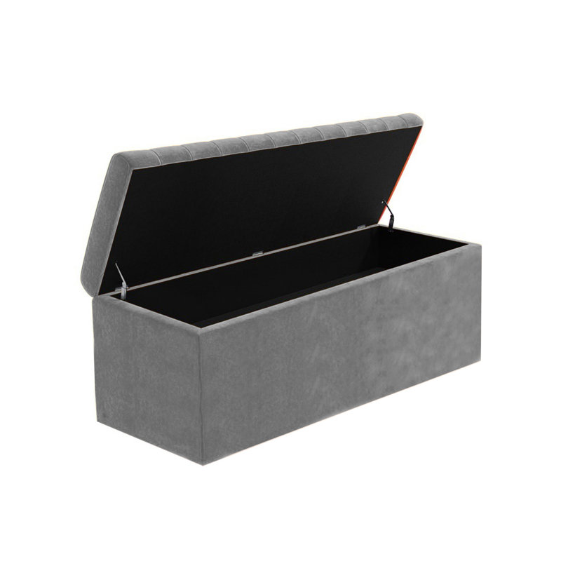 Safar Wide Velvet Rectangle Solid Color Standard Ottoman Box with Storage, Grey Plush Velvet, 150 cm