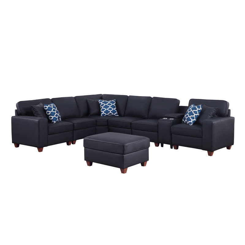 Canapé modulaire à accoudoirs carrés 125,25 po, Similicuir noir