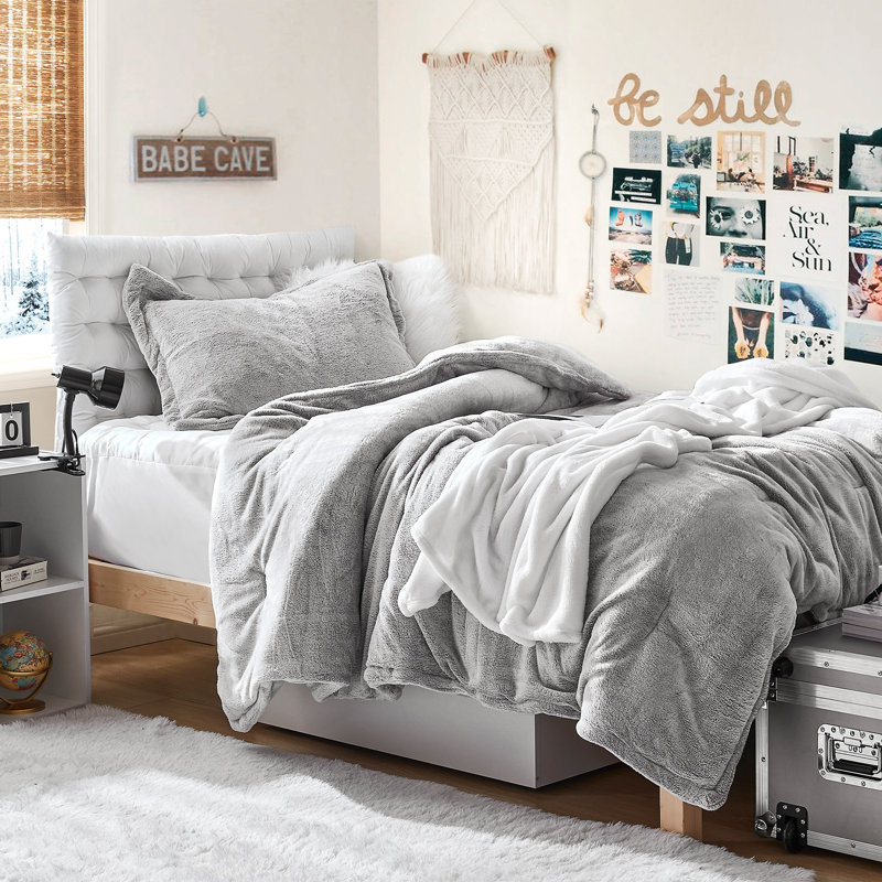 Frosted Velour Coma Inducer Oversized Comforter Set, Twin Comforter +  1 Standard Sham, Gray