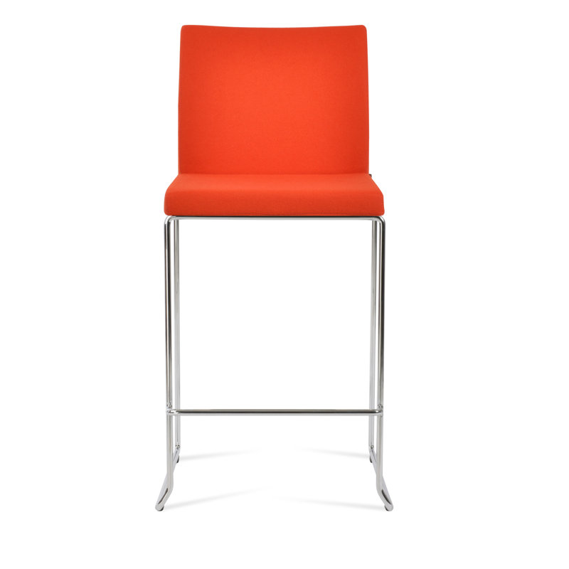 Tabouret de bar et de comptoir empilable en laine Aria, Tabouret de bar (siège d'une hauteur de 29 po), Chrome, Orange