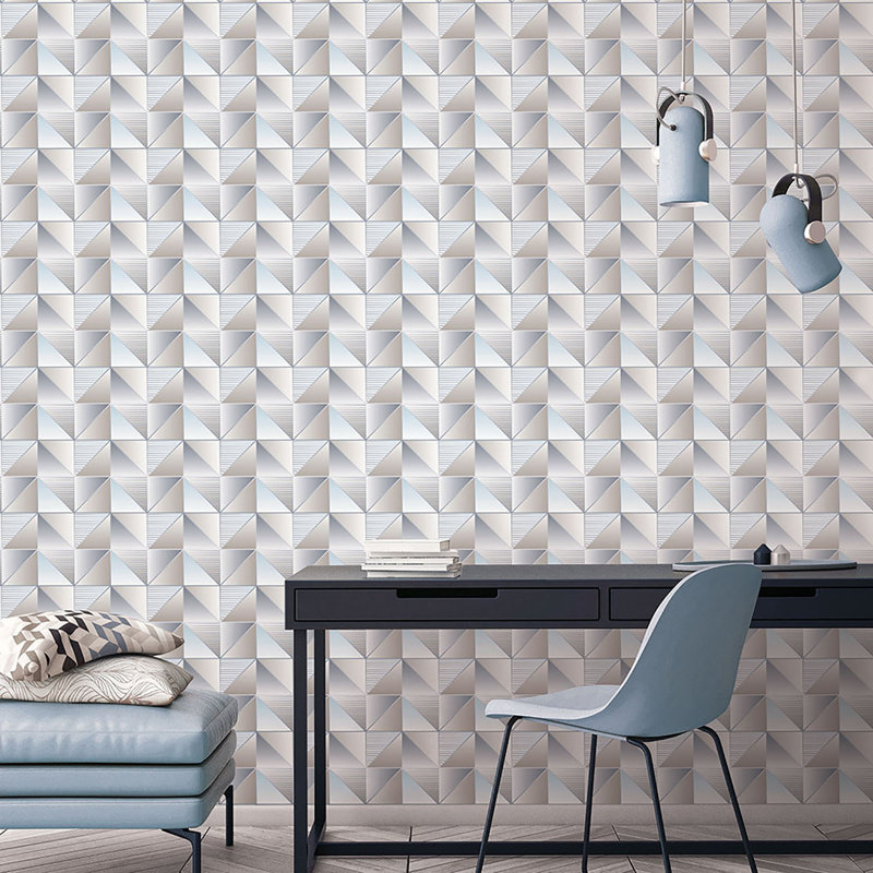 Geometrix 25.4m x 52.8cm Satin Wallpaper Roll, Blue/Grey