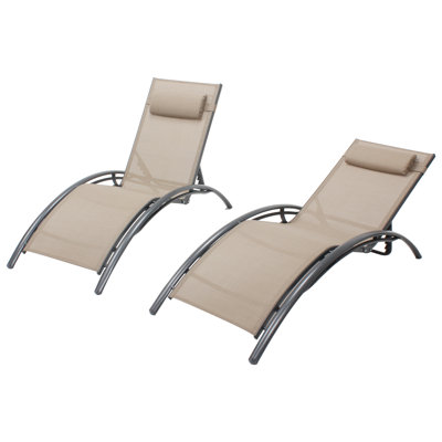 Outdoor Patio Lounge Chair 2 Set,Chaise Lounge Chairs With Headrest,Lounge Chairs With 4 Adjustable Backrest Positions For Poolside,Garden,Balcony(Gre