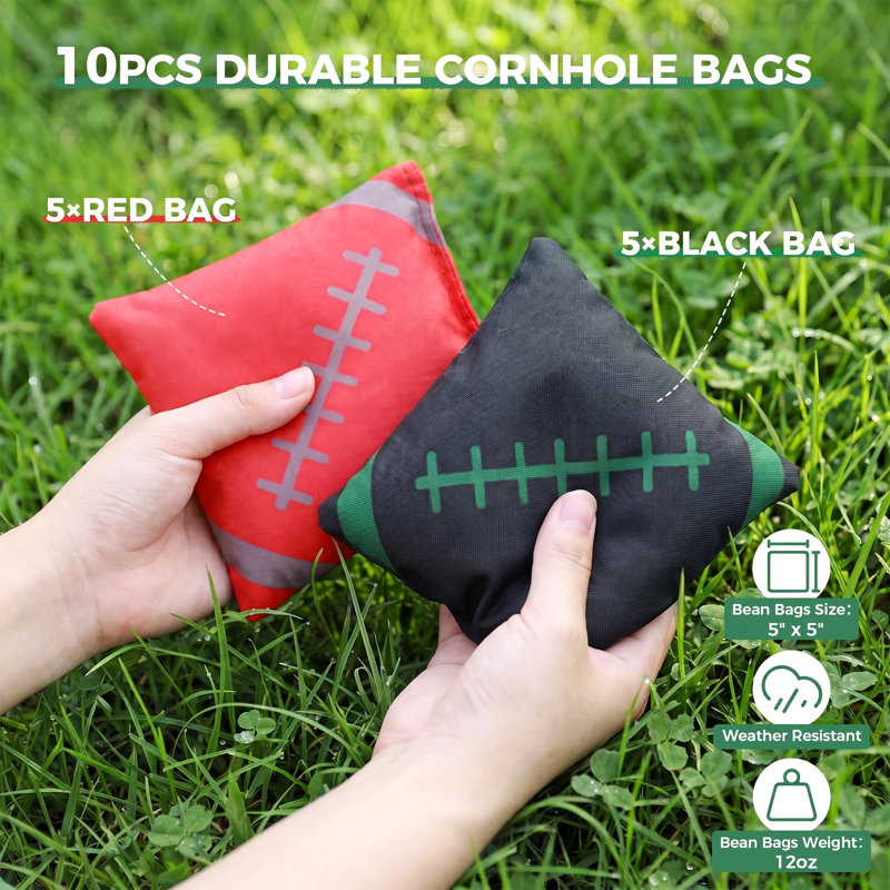 Jeu de Cornhole 2x4 – Planches de lancer de sacs réglementaires avec 10 sacs de haricots résistants aux intempéries – Conception robuste entièrement en bois pour les pique-niques, les barbecues et les jeux en plein air.