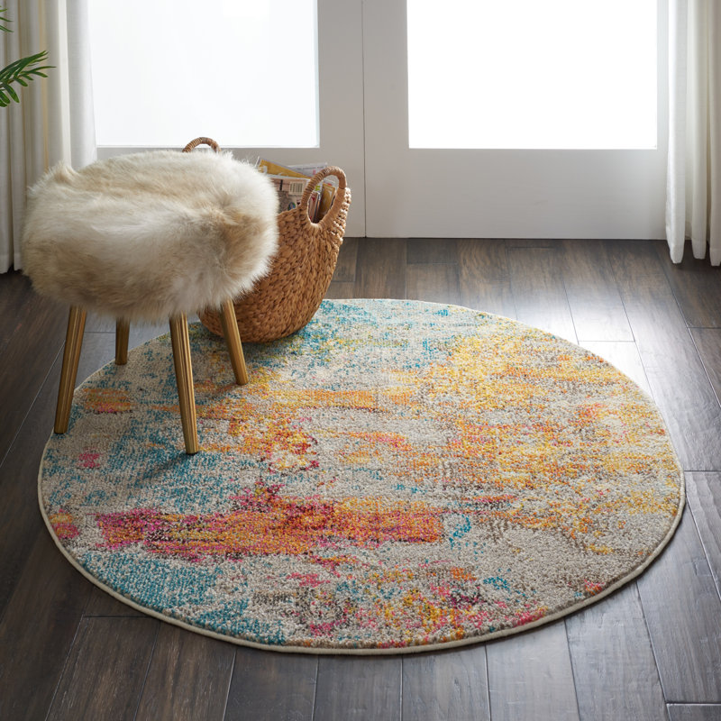 Tapis abstrait bleu / jaune Adrihana, Rond 4 pi