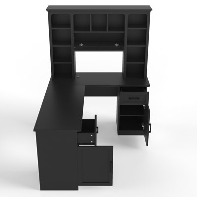 Bureau d'ordinateur en L avec 2 armoires et 2 tiroirs sous la table