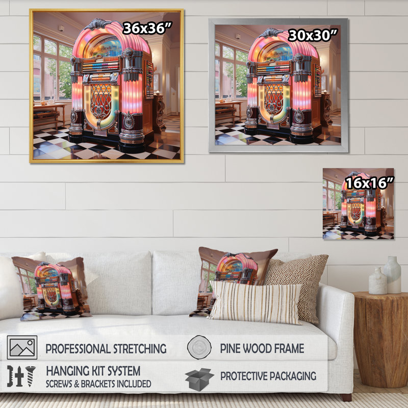 " Jukeboxe Pink Harmony Haven II ", Gold Picture Framed, 30" H x 30" W x 1" D
