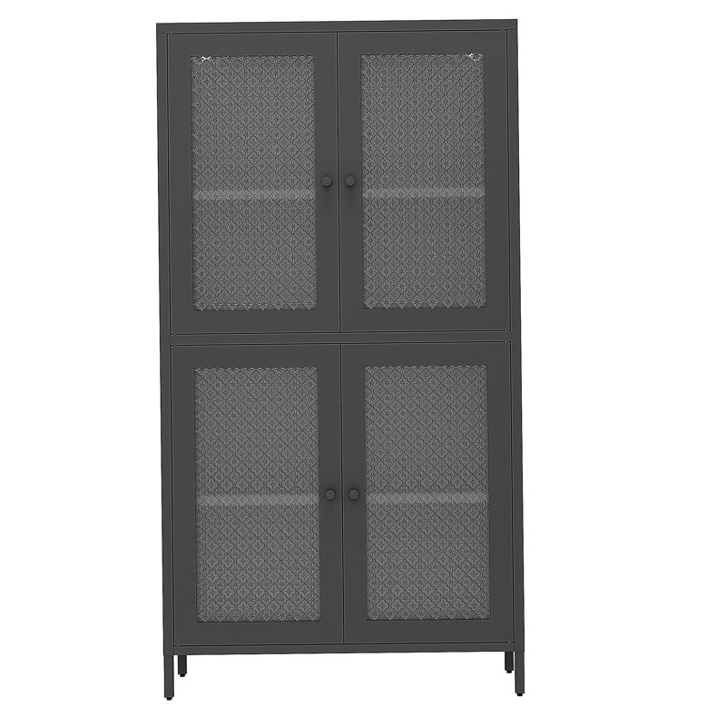 Armoire de rangement classique en métal avec 4 portes en verre et 4 tablettes indépendantes, armoire latérale