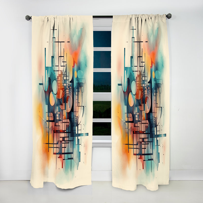 Merridale - orange bleu abstrait Maze II - rideau en velours moderne - obscurcissant - 1 panneau, L 52 po x L 120 po