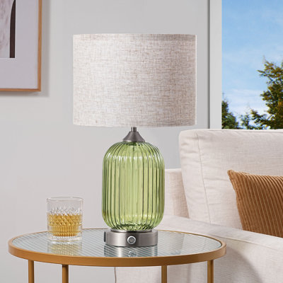 Lampe de table en verre à intensité variable avec base en métal et USB