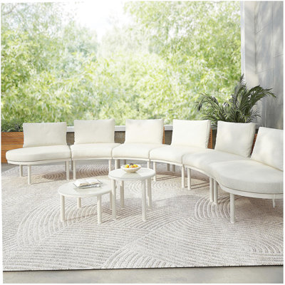TOPMAX 8-Piece Patio Sofa Furniture Set, Half Moon Outdoor Sectional Sofa with 2 High-Low Coffee Tables, PE Wicker Rattan, Tempered Glass, 6 Pillows & Cushions, for Backyard, Garden, Poolside,Beige