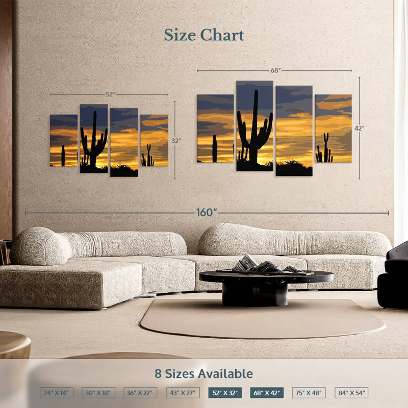 Cactus Sunset Illustration I, 32" H x 52" W