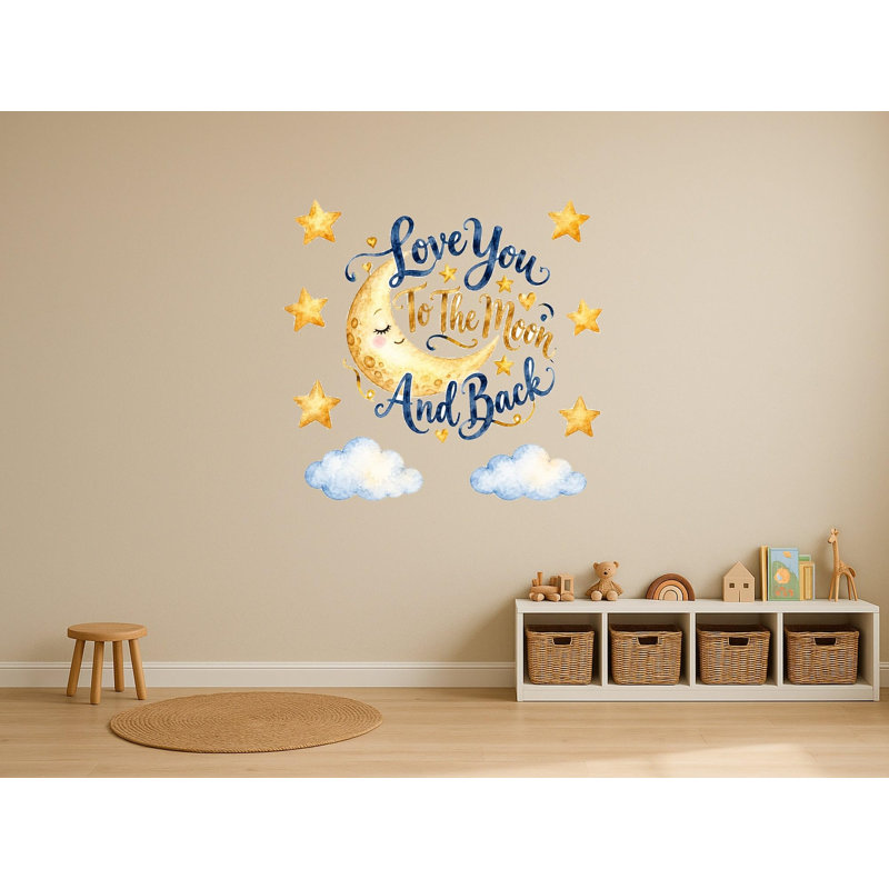 Love You To The Moon And Back Quote Wall Decals, Set of 22 Peel and Stick Nursery Wall Stickers, Satin Finish Removable Kids Room Wall Art, 20"W x 20"H (50 x 50 cm)