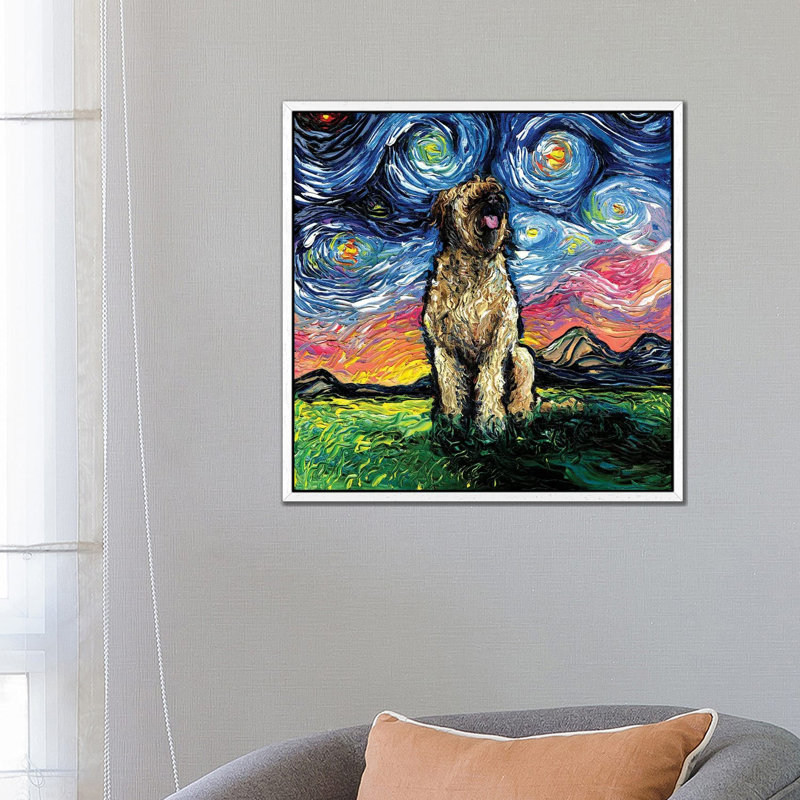 Briard Night 1 Piece Wall Art on Canvas, 66.04 cm H x 66.04 cm W, White Framed
