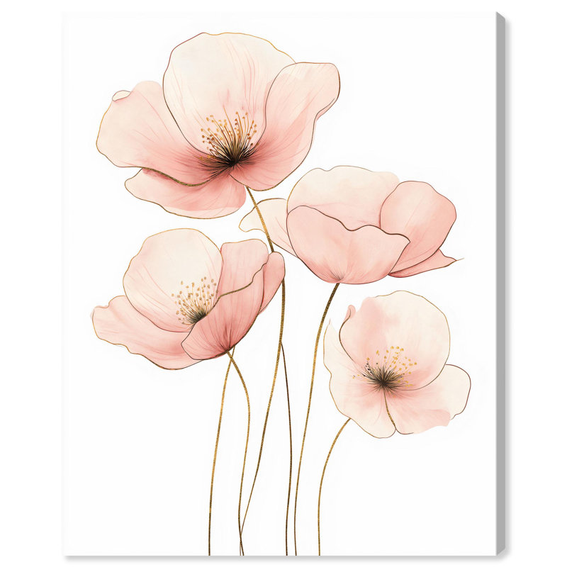 Art floral occidental sur toile rose , H 24 po x l 20 po, Toile tendue