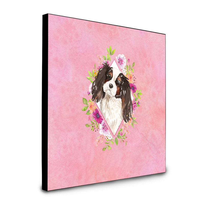 Panneau mural Dollman Flowers, Rose, Épagneul cavalier brun foncé