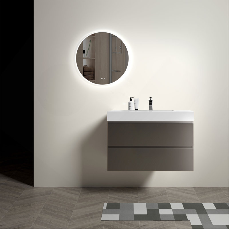 Meuble-lavabo de salle de bain avec lavabo, grand meuble-lavabo flottant mural pour salle de bain moderne, lavabo une pièce sans drain ni robinet, pré-assemblé
