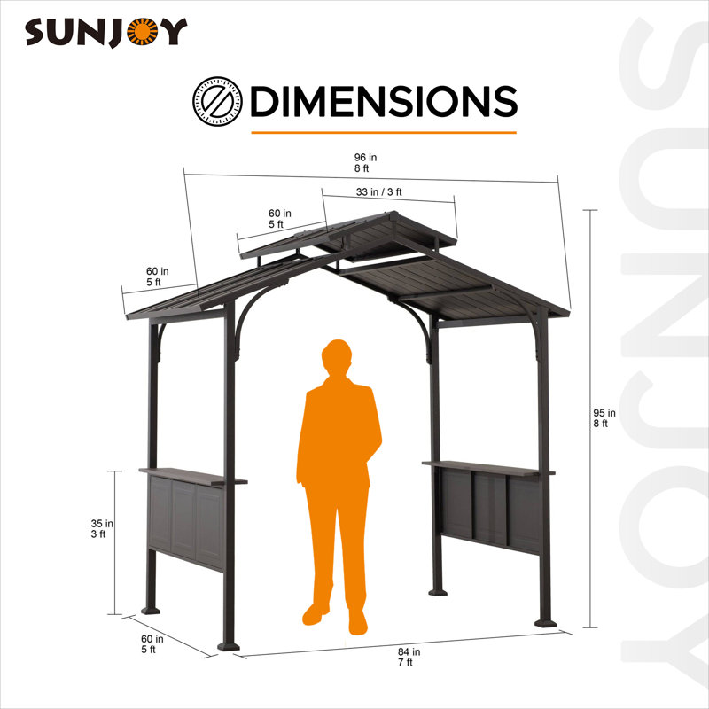 Sunjoy Kent Grill Gazebo  8 ft. x 5 ft. Brown Steel Frame Double Tiered Hardtop Gazebo with Hook