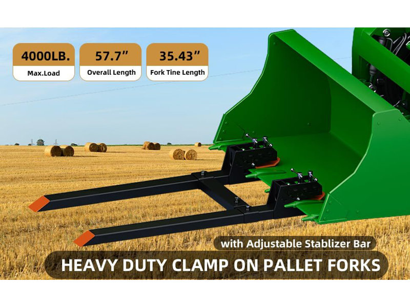 60" Pallet Forks, 4000 Lbs Clamp On Pallet Forks With Adjustable Stabilizer Bar