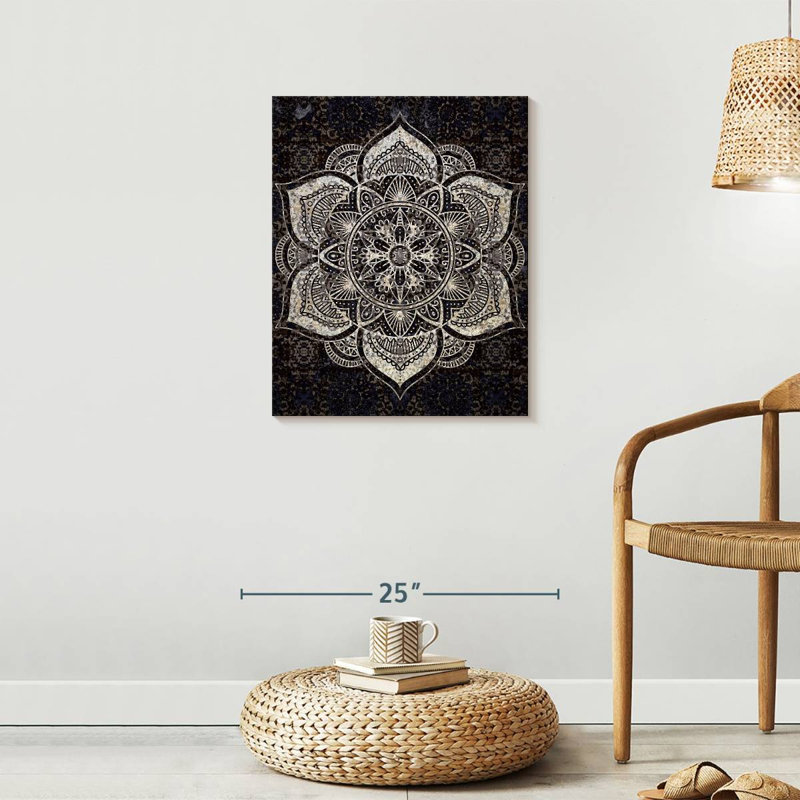 Impression sur toile noir et blanc Mandala, H 25 po x l 20 po x P 1,25 po