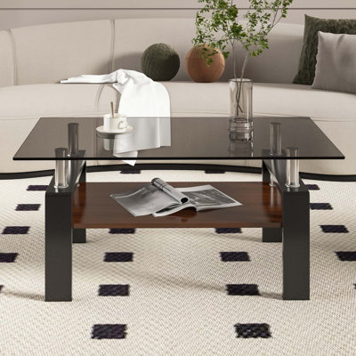Table basse rectangulaire en verre trempé