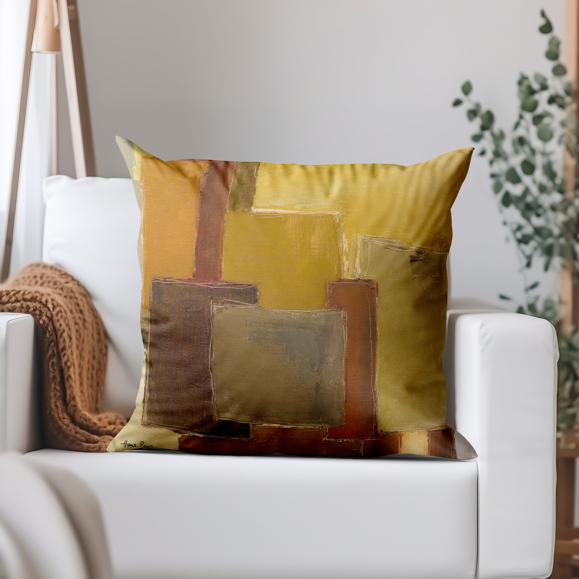 Yellow Brushes Abstract Throw Pillow