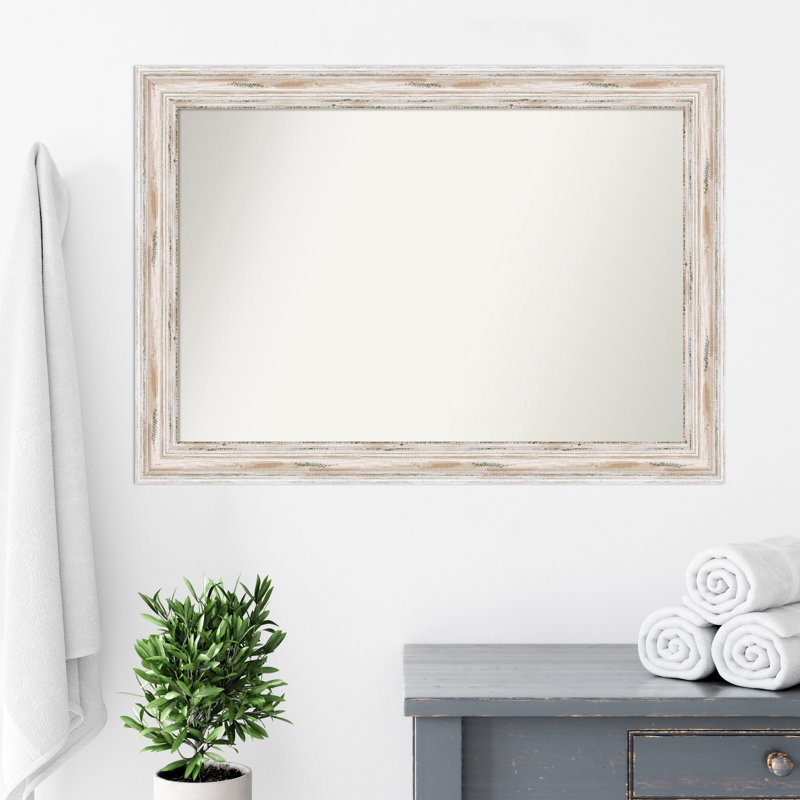 Alexandria White Wash Wood Bathroom Vanity Non-Beveled Wall Mirror, 29 " H x 41 " W