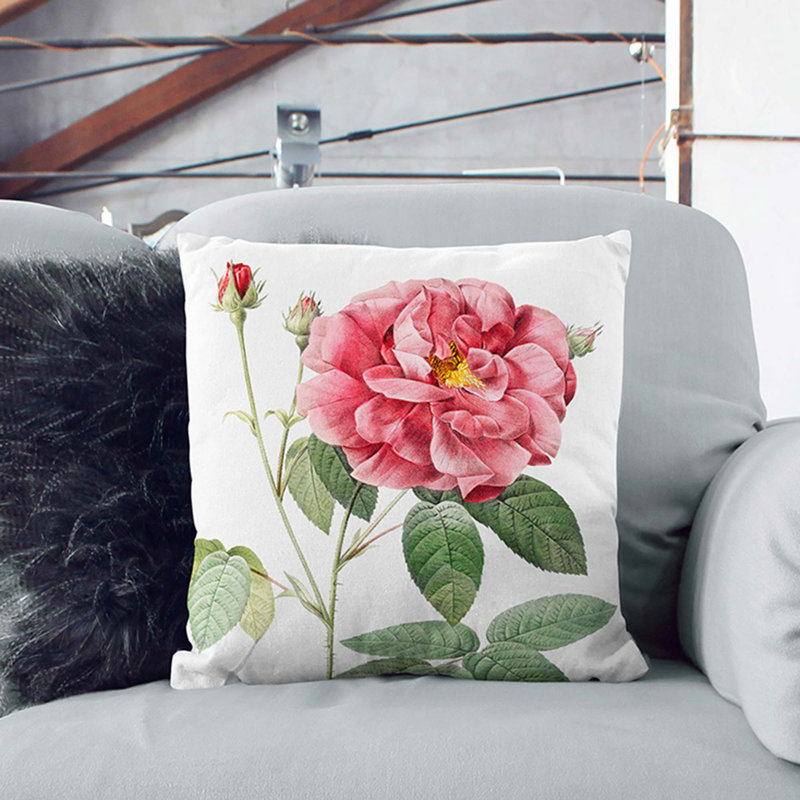 Floral Square Cushion, 40cm H x 40cm W x 15cm D, Stone