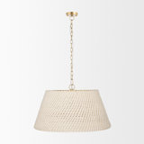 Ce luminaire suspendu à 1 lumière est doté d'un abat-jour cylindrique tressé en corde de coton avec une chaîne et un pavillon au fini doré.