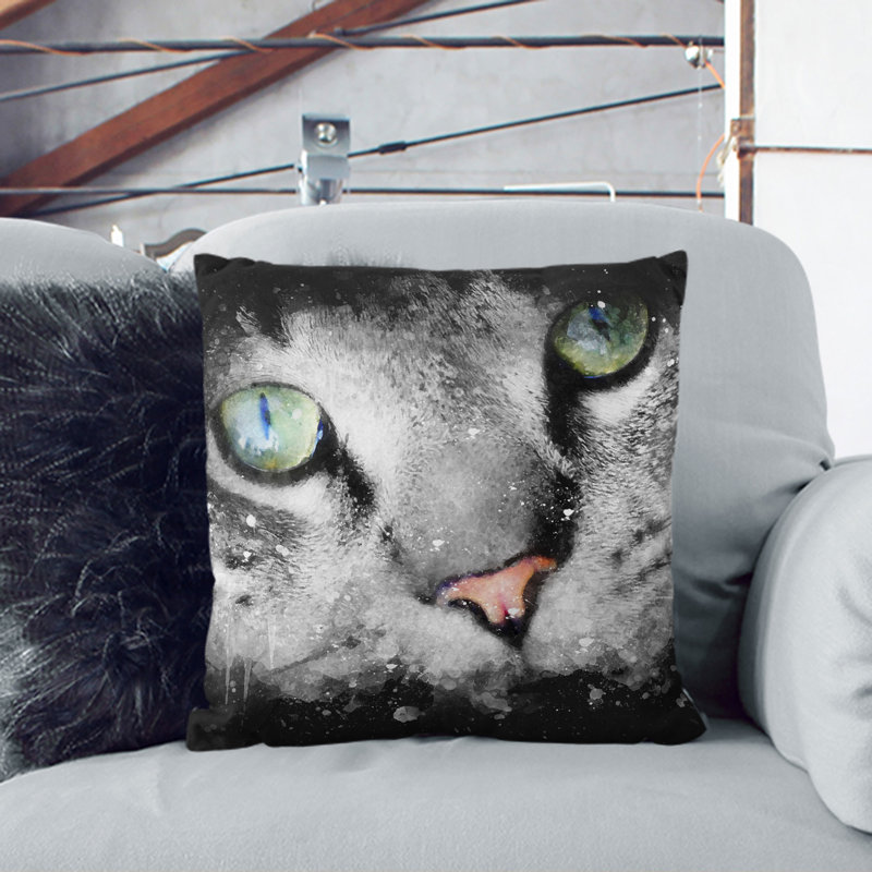 Portrait of a Cat Vol.2 Paint Splash Scatter Cushion, White, 55cm H x 55cm W x 20cm D