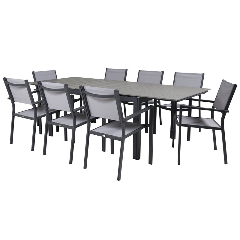 Faiyaz 8 - Person Patio Dining Set with Extendable Rectangular Table, Grey/Black
