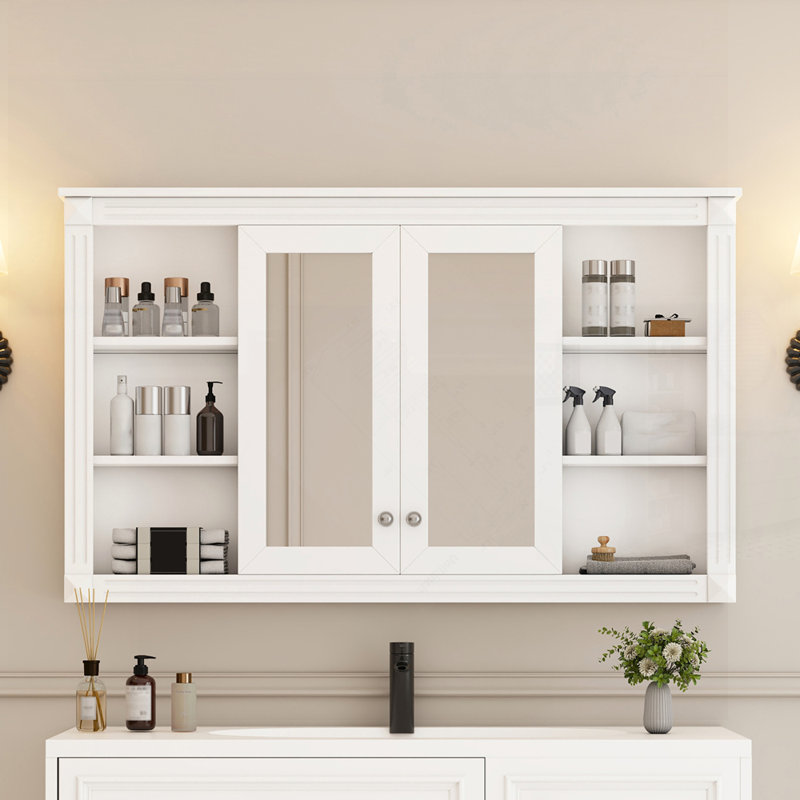 Armoire de salle de bain avec miroir, rangement, tablette réglable et tablettes ouvertes, fixation murale pour salle de bain, chambre à coucher, meuble-lavabo