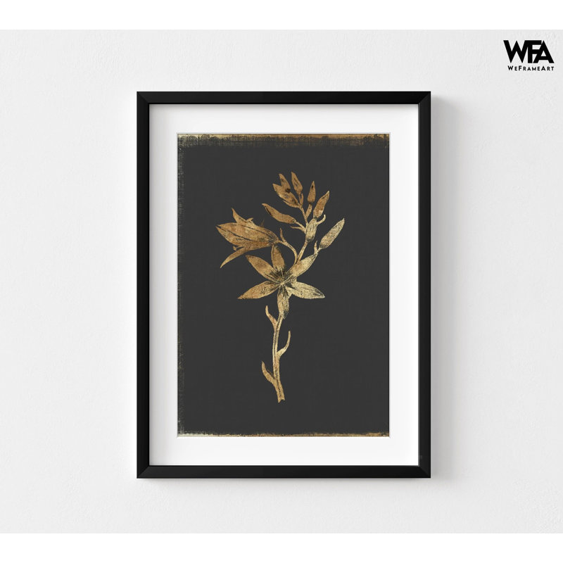 Impression de fleur dorée, impression de cadeau de pendaison de crémaillère encadrée, art mural grand noir et doré, art mural surdimensionné floral