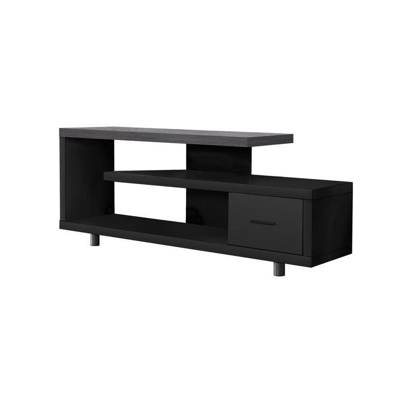 Meuble télé noir et gris avec tiroir de rangement et style Art déco